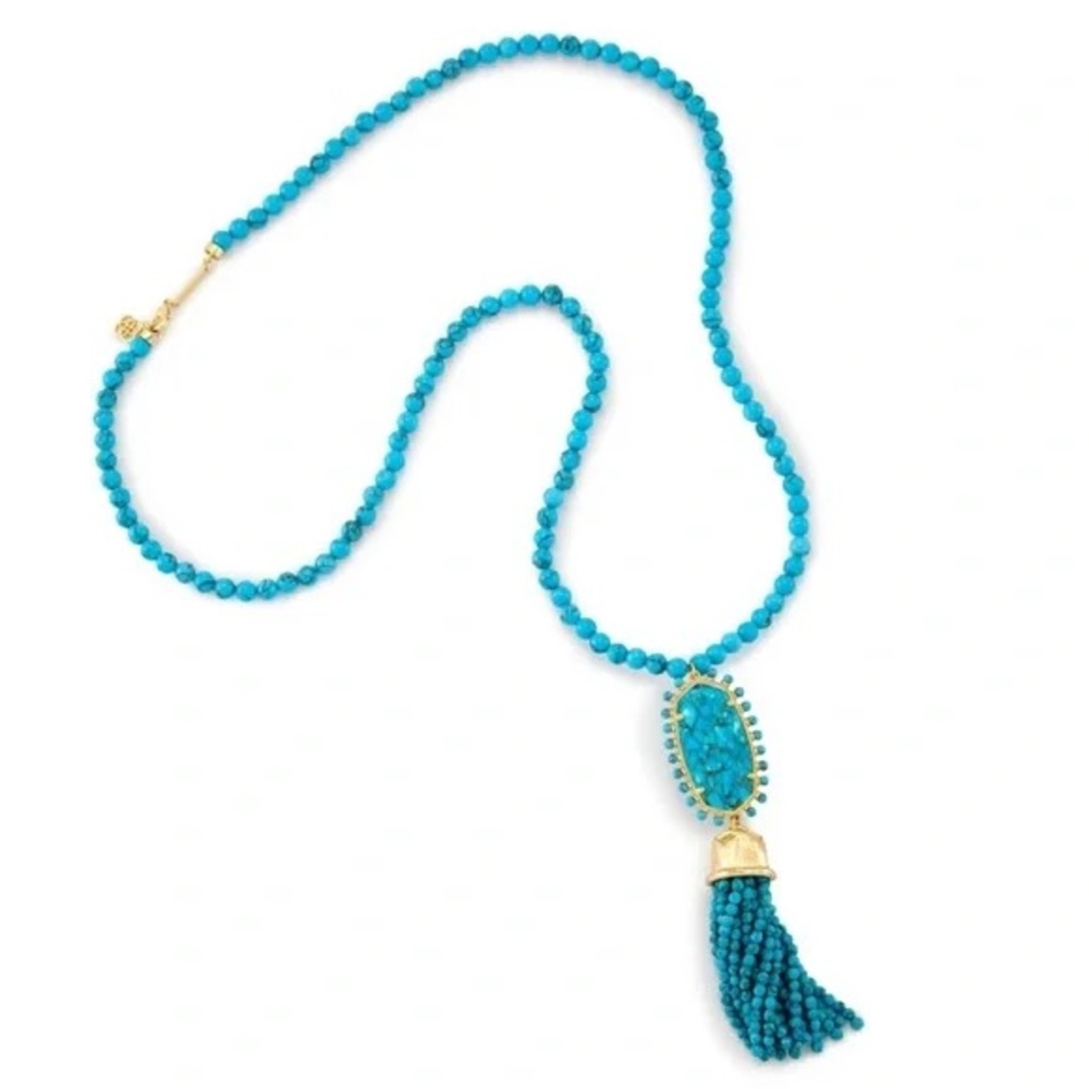 KENDRA SCOTT Tatiana Long Beaded Turquoise Tassel Statement Necklace - Picture 3 of 12